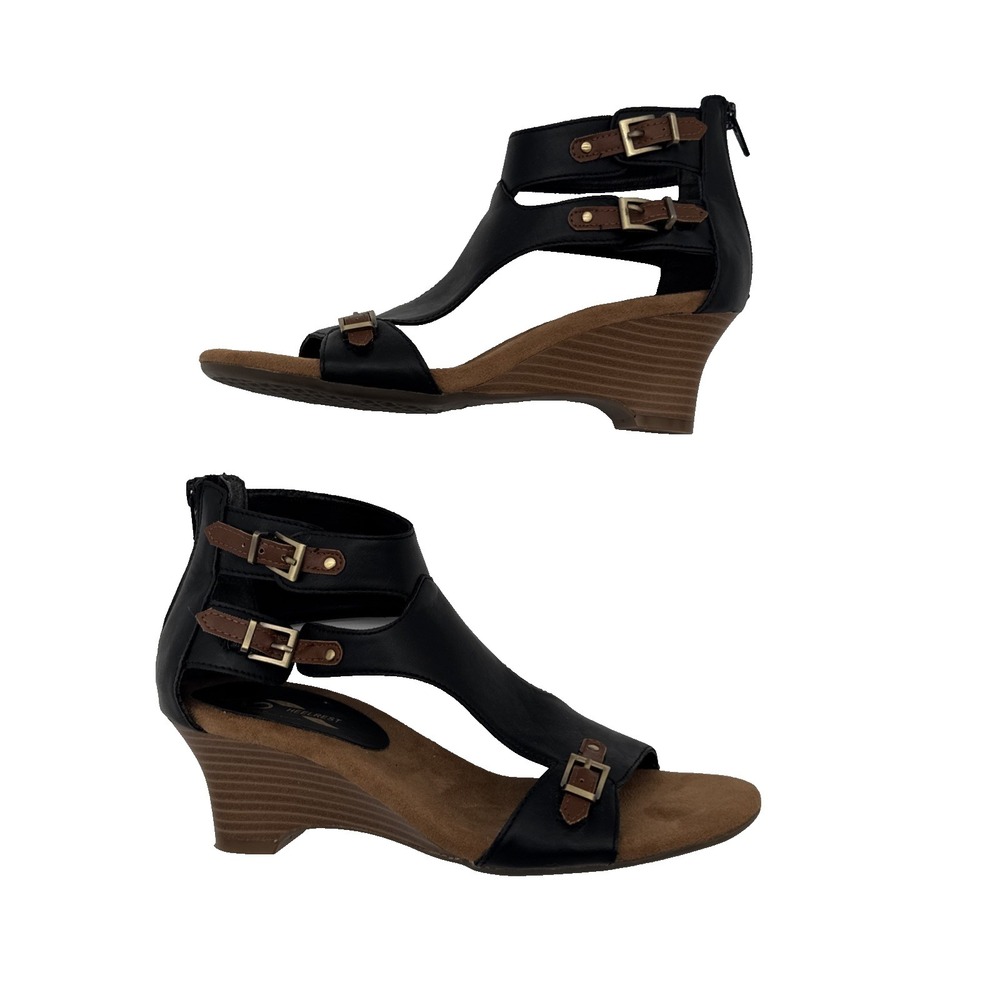 Aerosoles Sandals Womens 9 M -A2 Heelrest  Gladiator‎ Wedge Black Leather